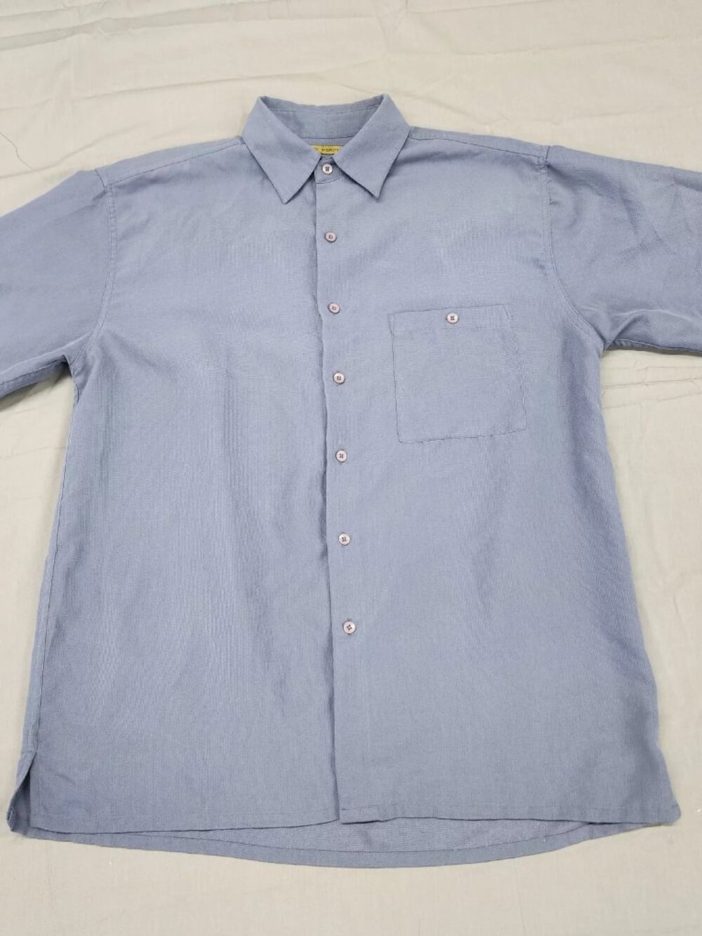 Bruno B Men's L Slate Blue Sueded Microfiber Short Sleeve Casual Button Up Shirt